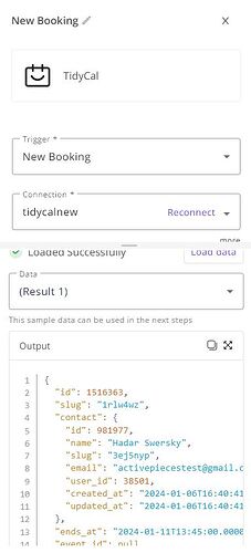 After booking reload TidyCal data shows new email address