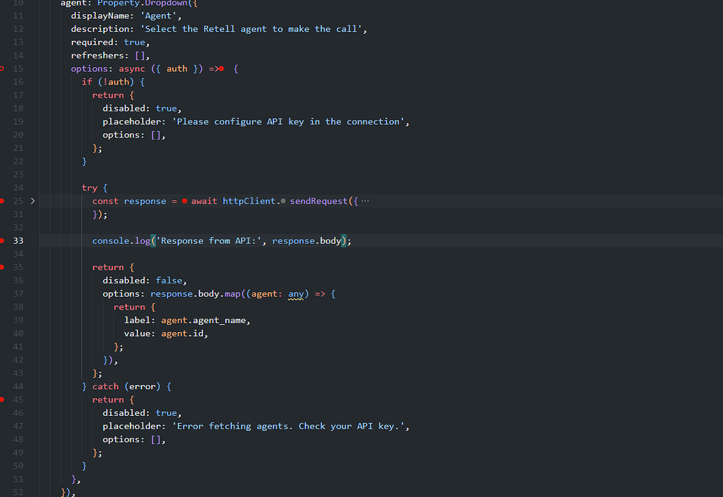 Debugger is not attaching in Piece Dropdown API Request - Need help ...