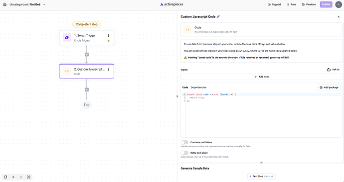 Activeoieces Code Block Missing Editor