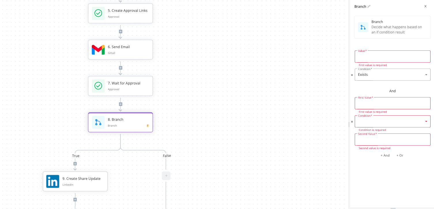 Using Branch feature and approval links - Need help - Activepieces ...